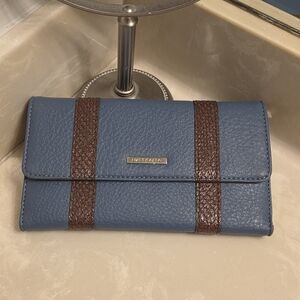 Liz Claiborne Blue and Brown Leather Continental Wallet